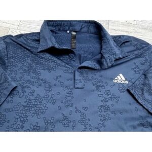 Adidas Men's Textured Jacquard Golf Polo Shirt Blue performance LARGE